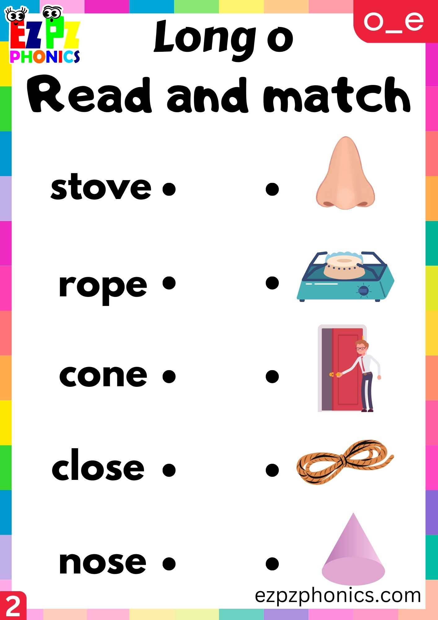 Group2 O_E Words Read And Match Long O Phonics Worksheet
